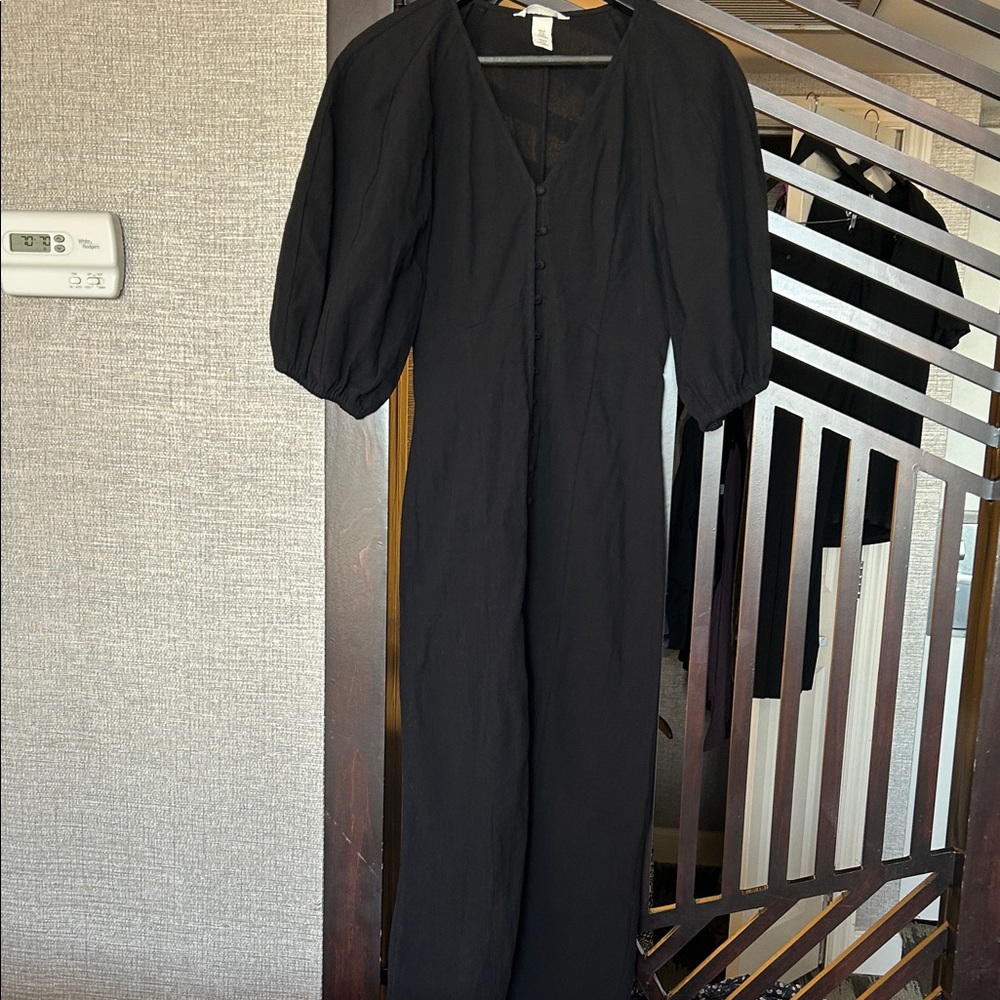 H&M Black Maxi Dress with Puff Sleeves